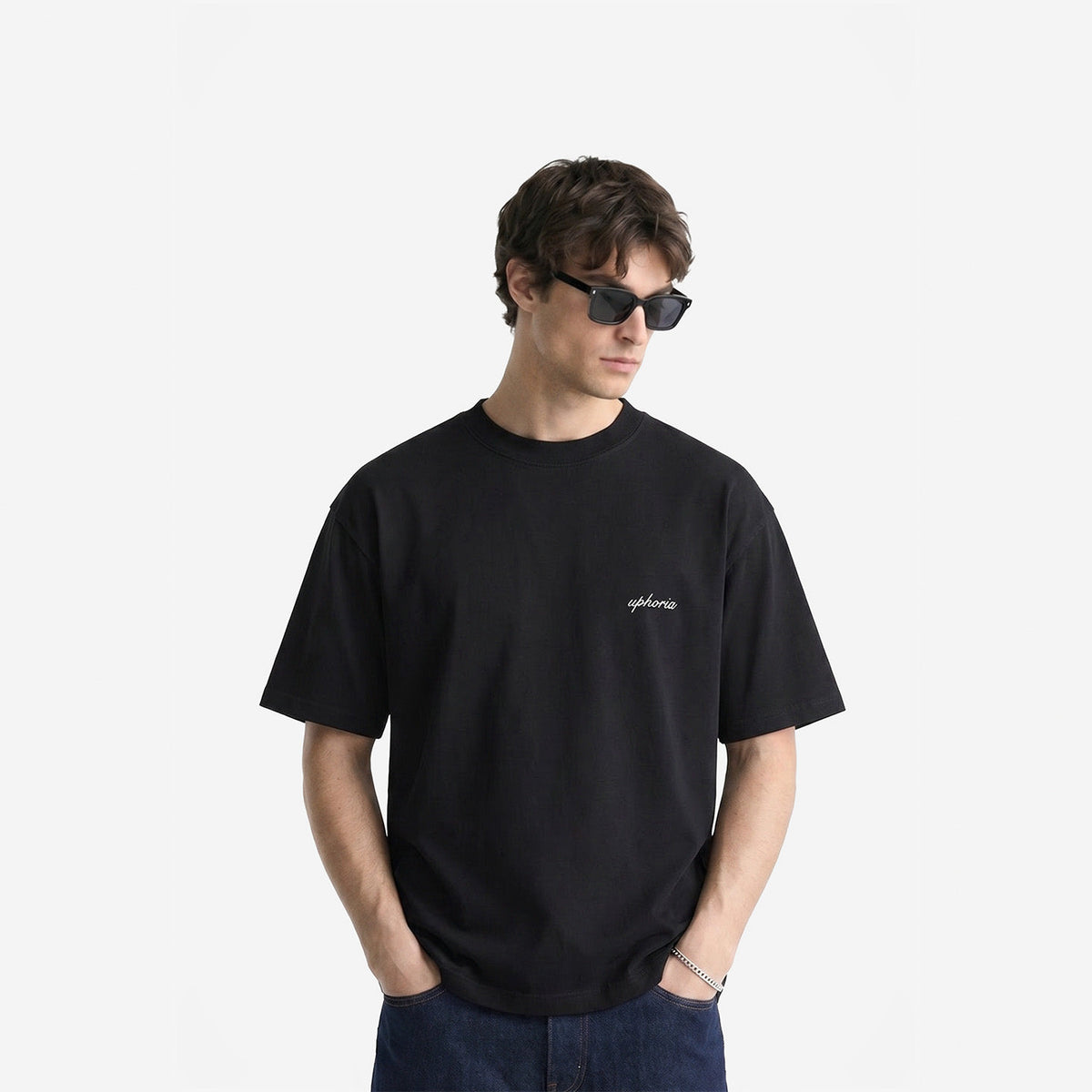 Summer Resort Tee in Black – worn by model, front view