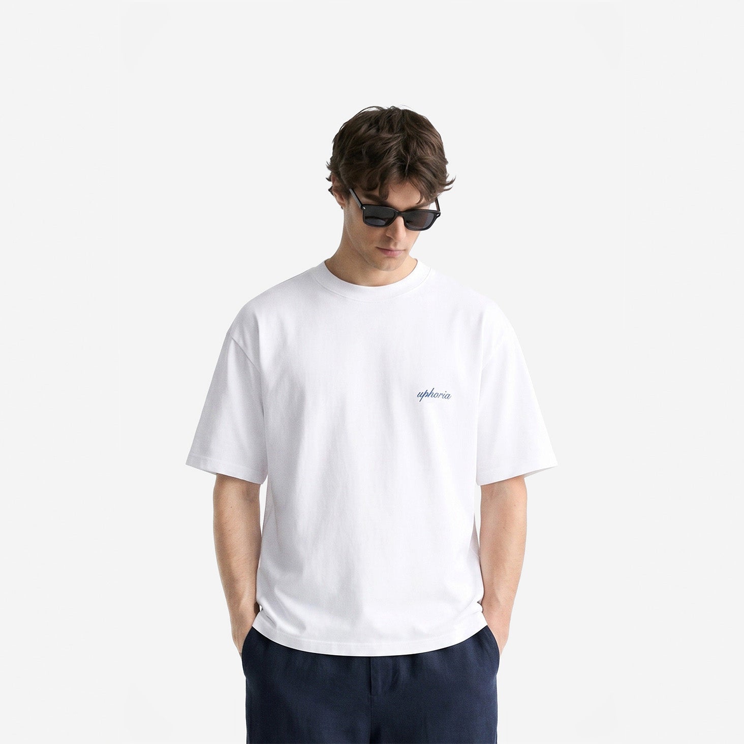 Summer Resort Tee in White – worn by model, front view