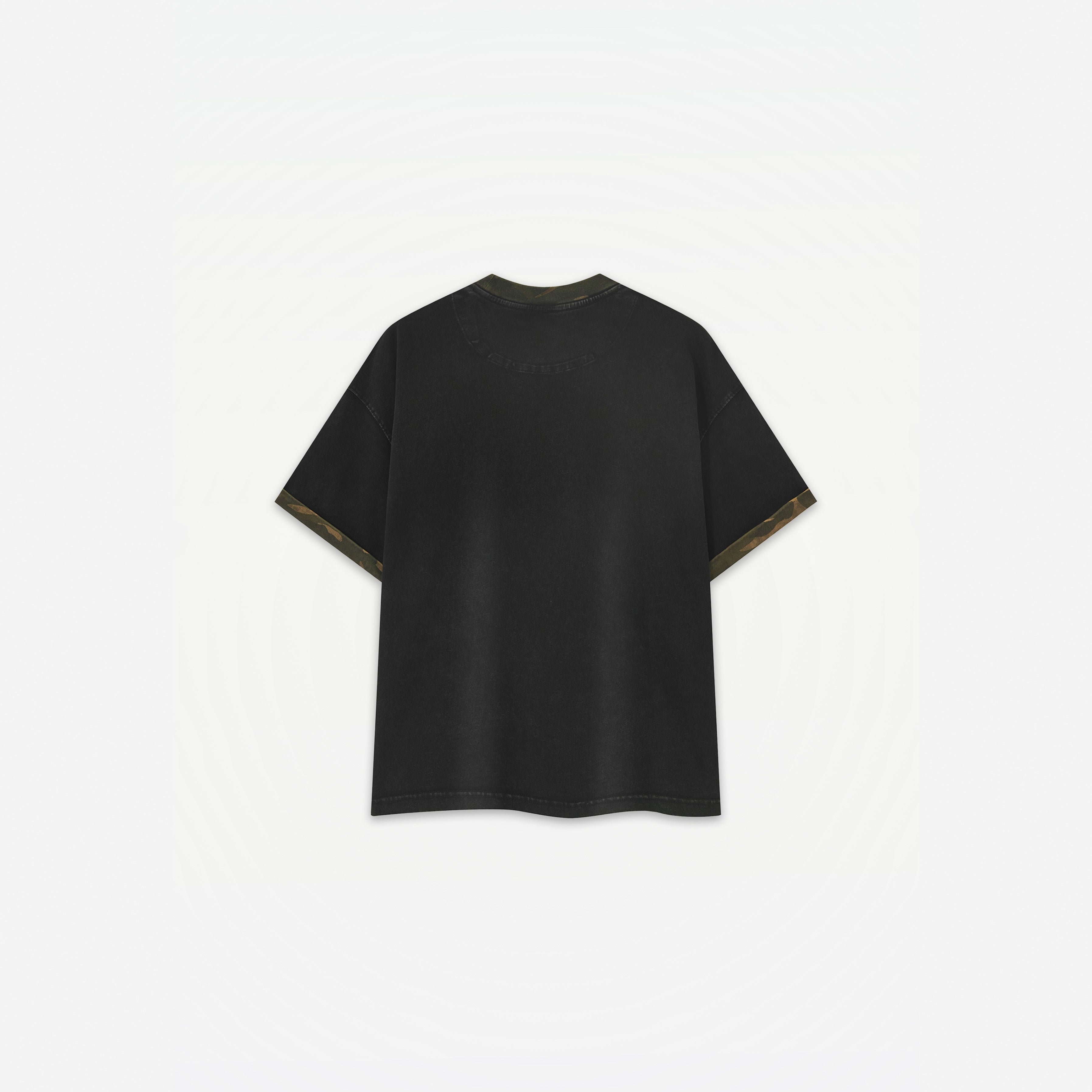 Snake Camo Tee in Black Camo – worn by model, back view