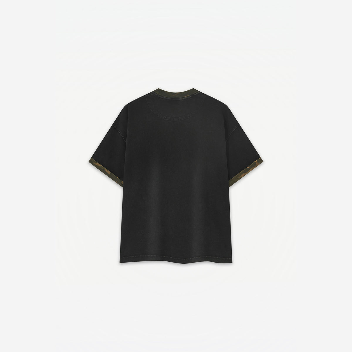 Snake Camo Tee in Black Camo – worn by model, back view