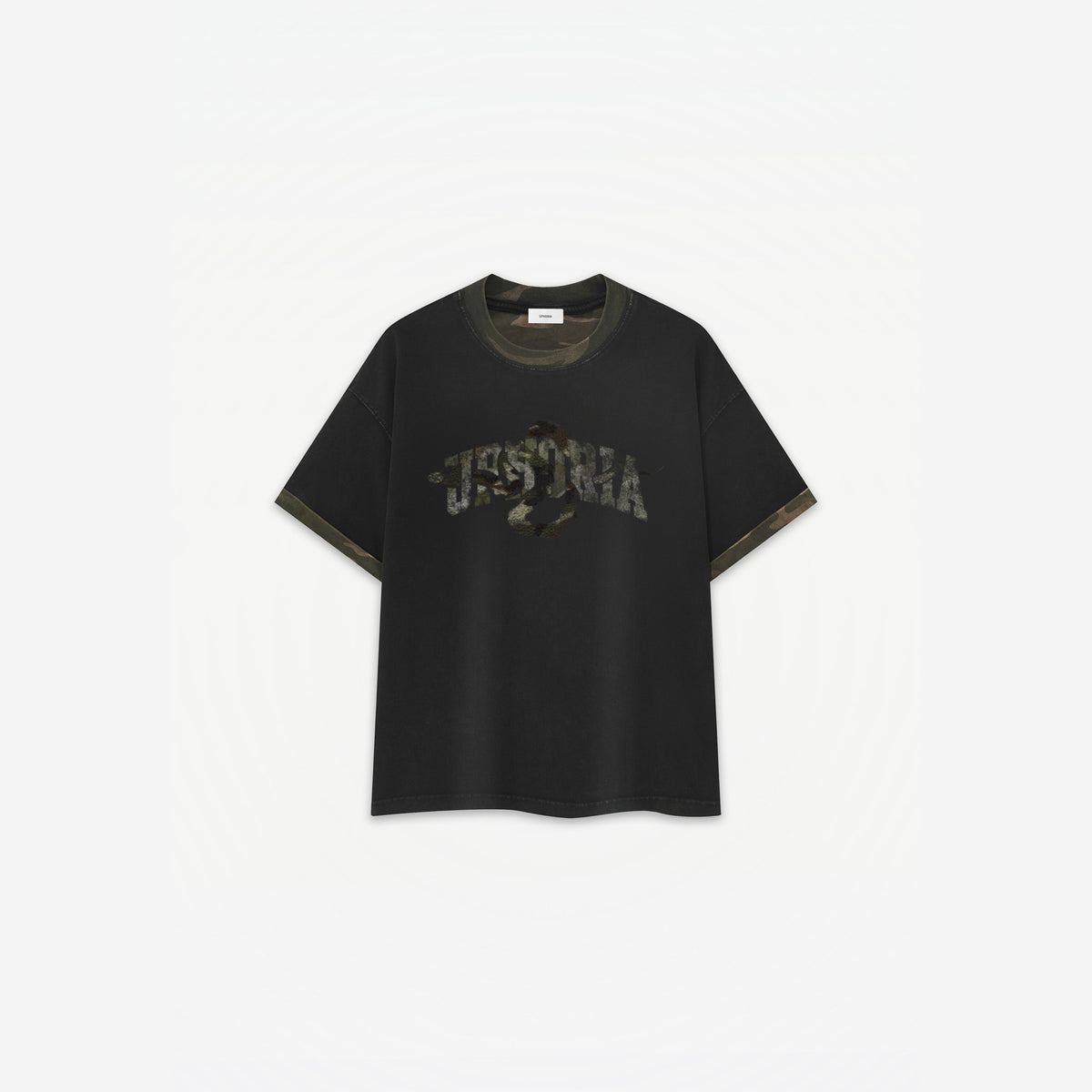 Snake Camo Tee in Black Camo – flat lay