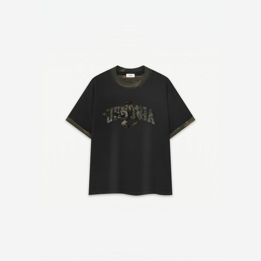Snake Camo Tee in Black Camo – flat lay