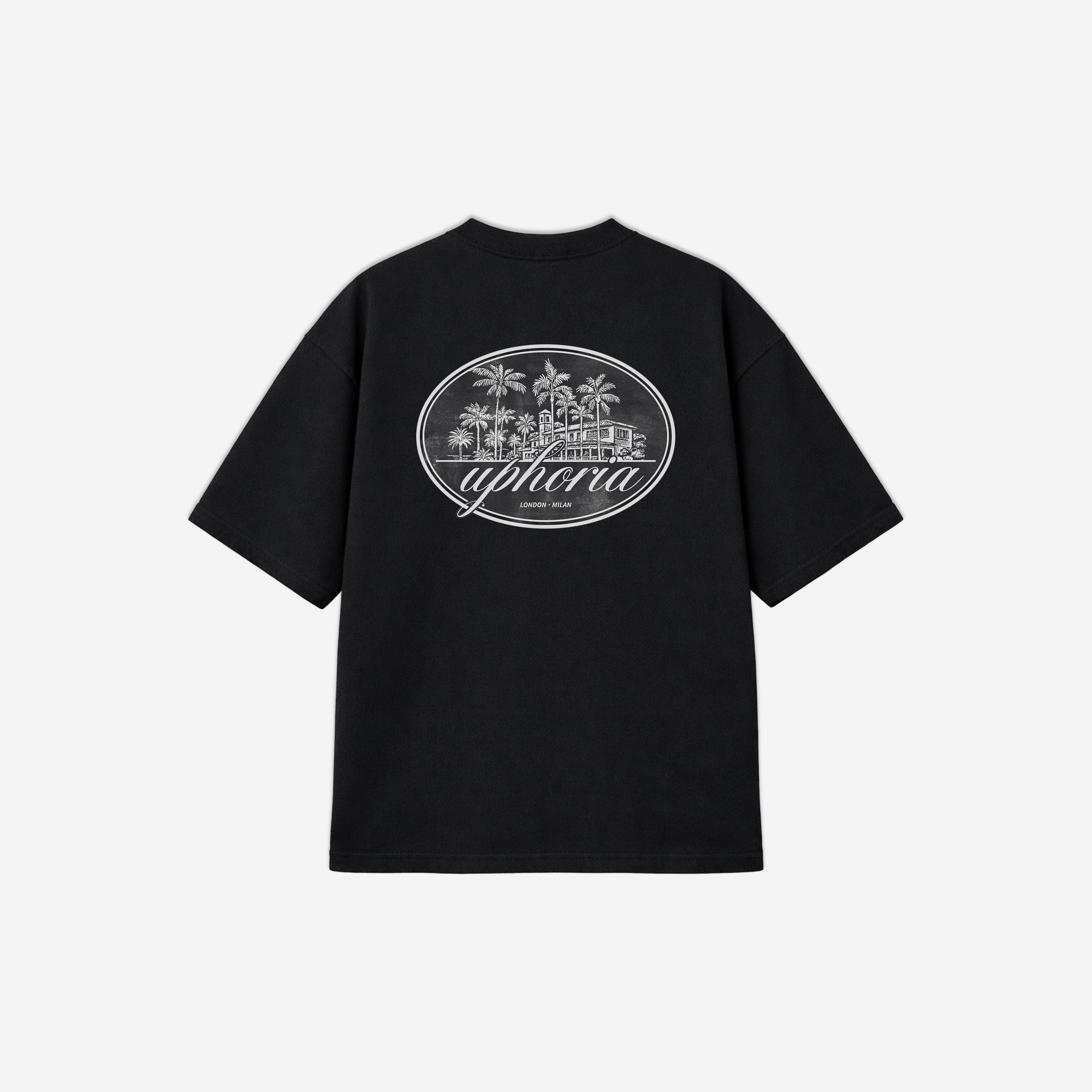 Summer Resort Tee in Black – flat lay, back view