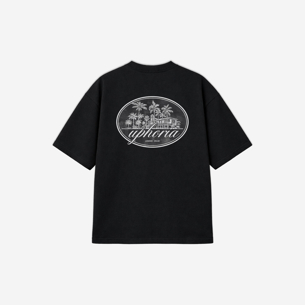 Summer Resort Tee in Black – flat lay, back view