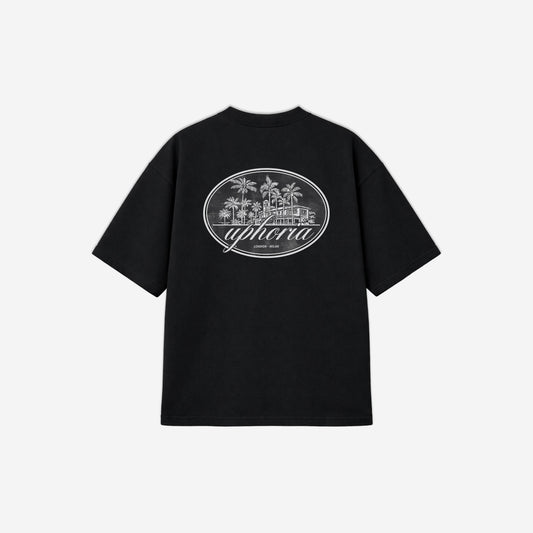 Summer Resort Tee in Black – flat lay, back view