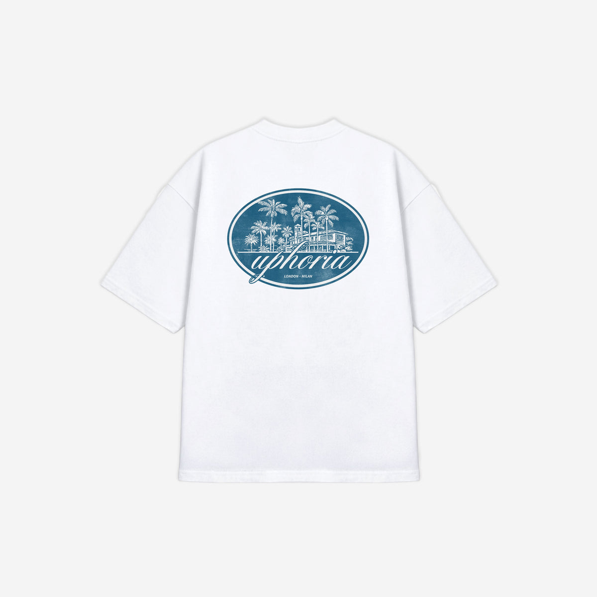 Summer Resort Tee in White – flat lay, back view