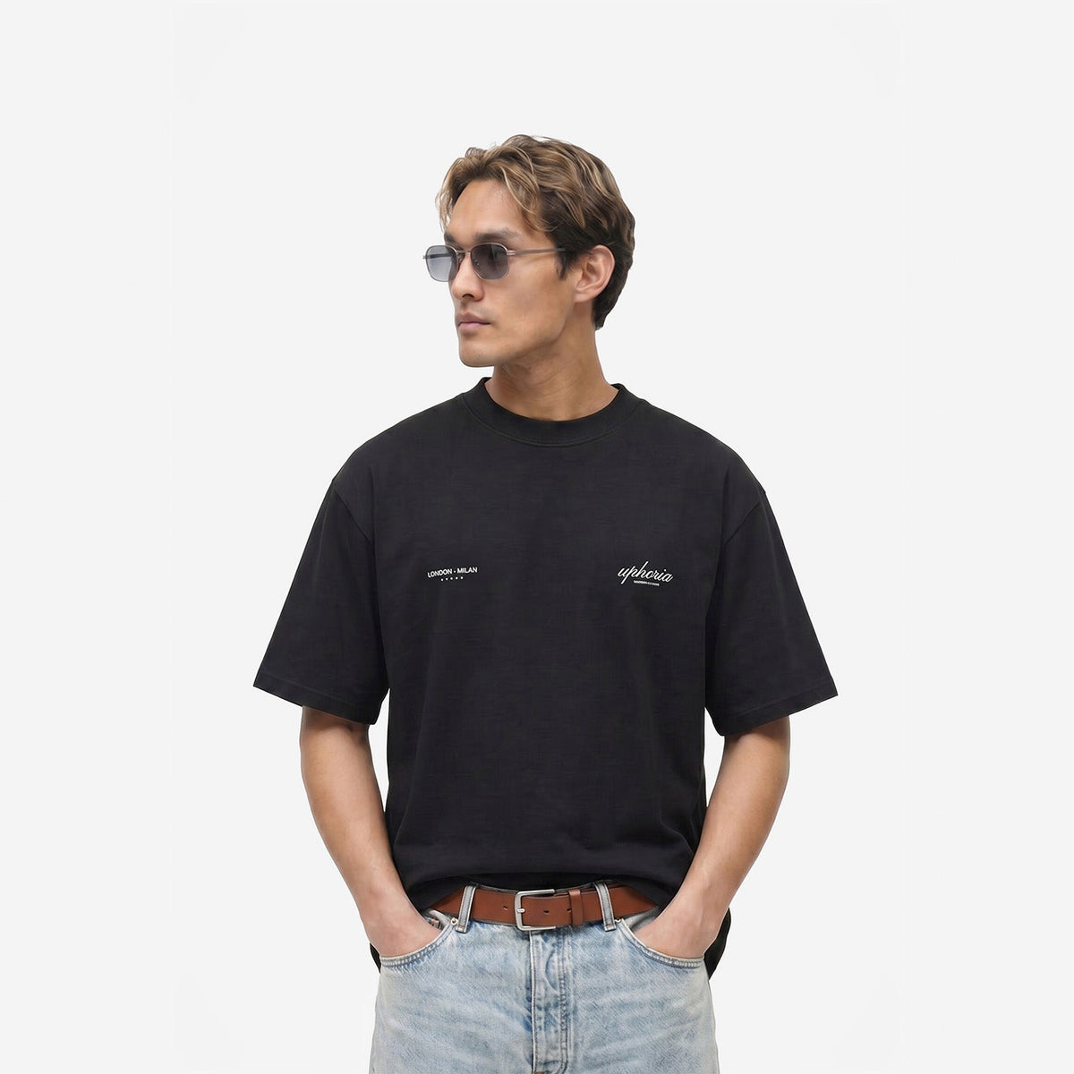 Summer Club Series Tee in Black – worn by model, front view