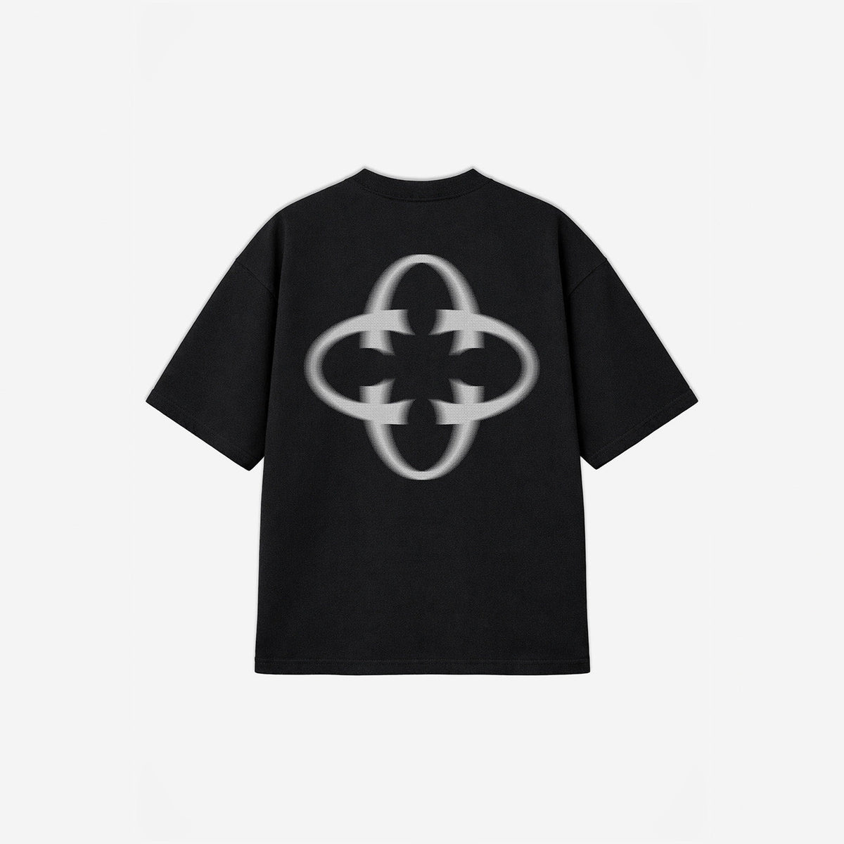 Emblem Motion Tee in Black - White Graphic – flat lay, back view