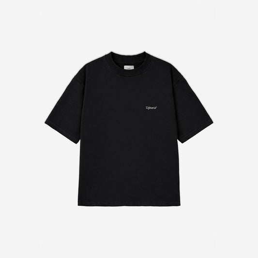 Emblem Motion Tee in Black - White Graphic – flat lay, front view