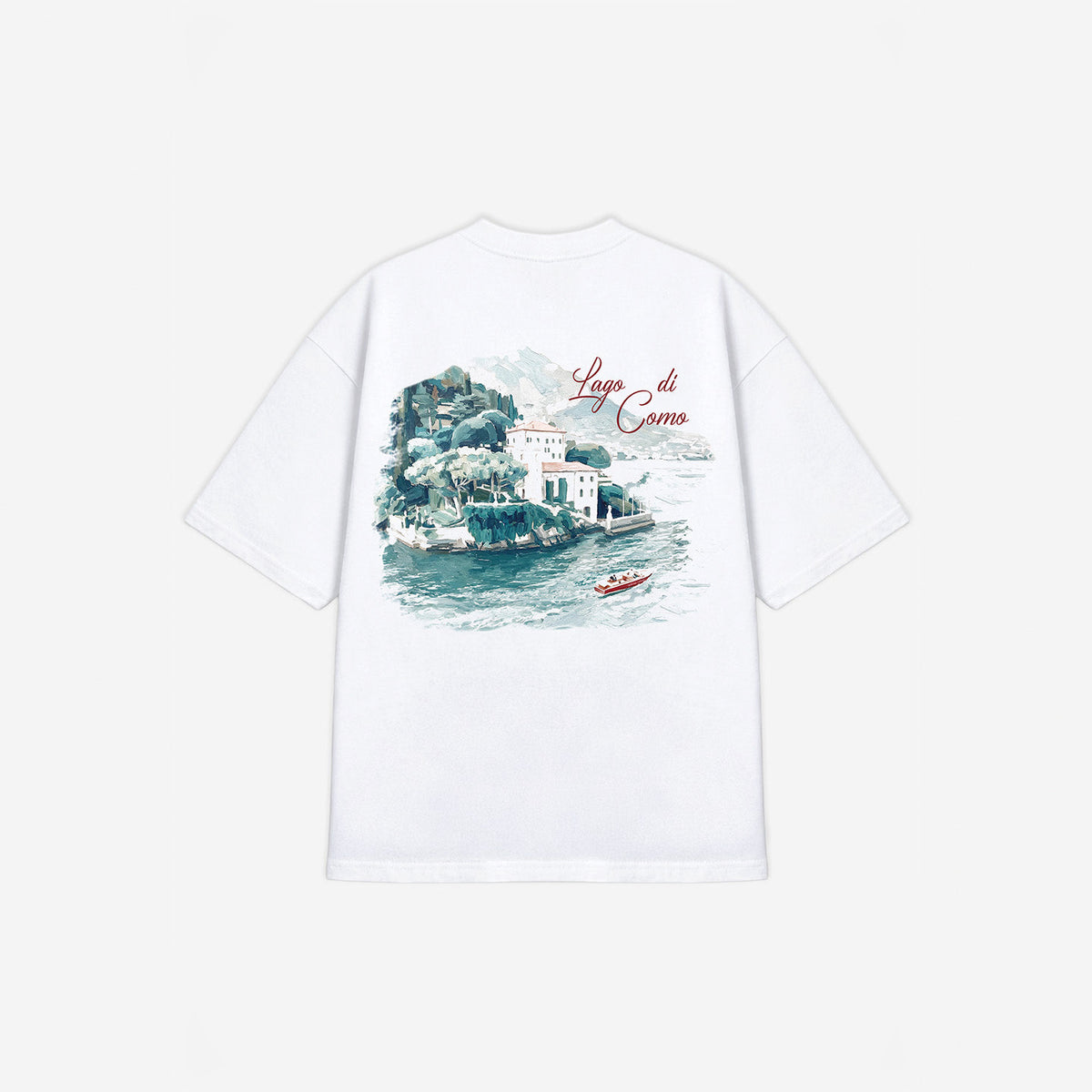 Lago Di Como Tee in White – flat lay, back view