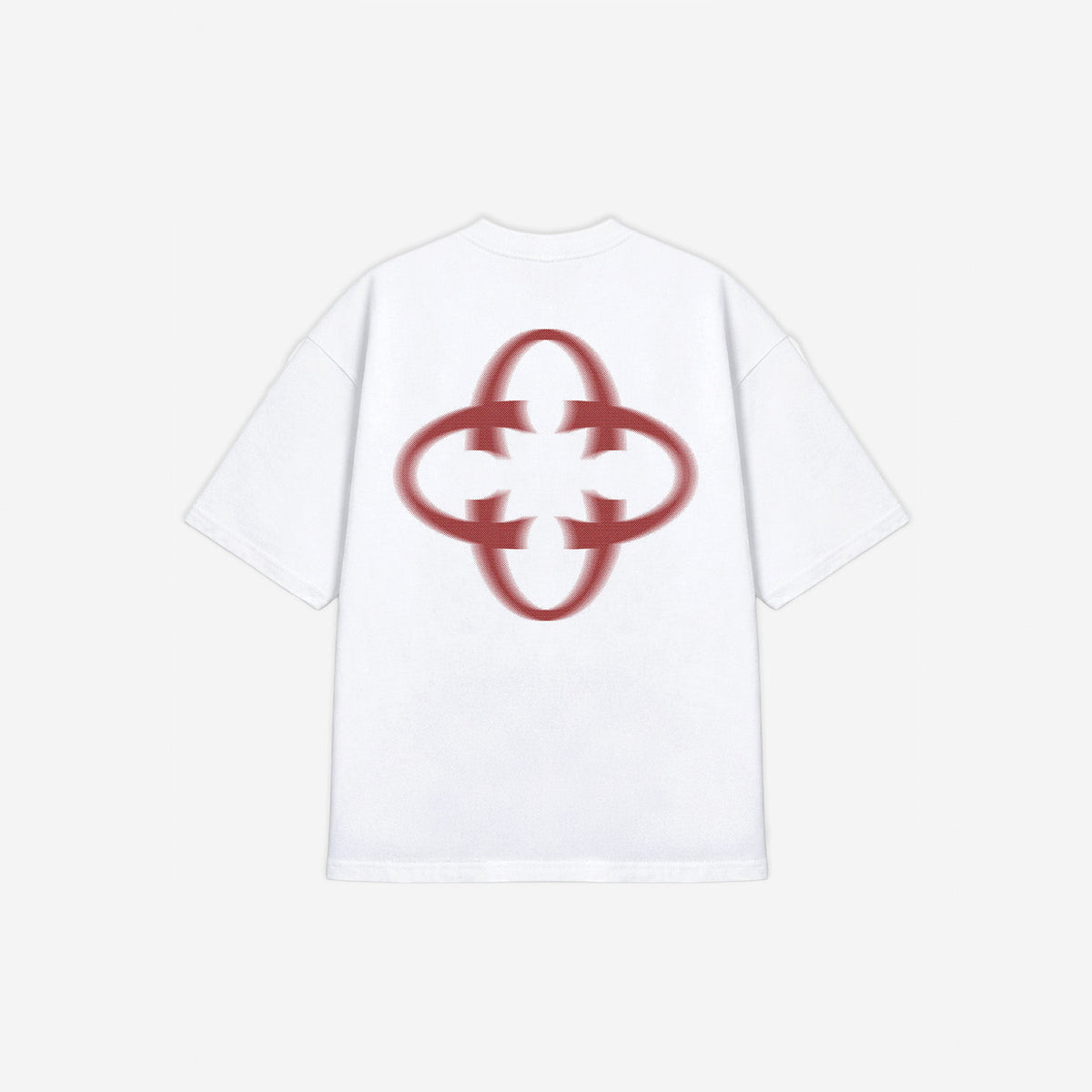 Emblem Motion Tee in White - Red Graphic – flat lay, back view
