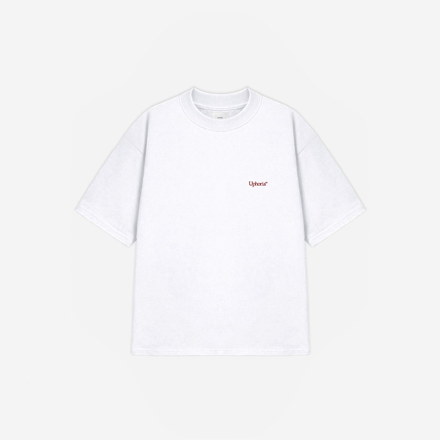Emblem Motion Tee in White - Red Graphic – flat lay, front view