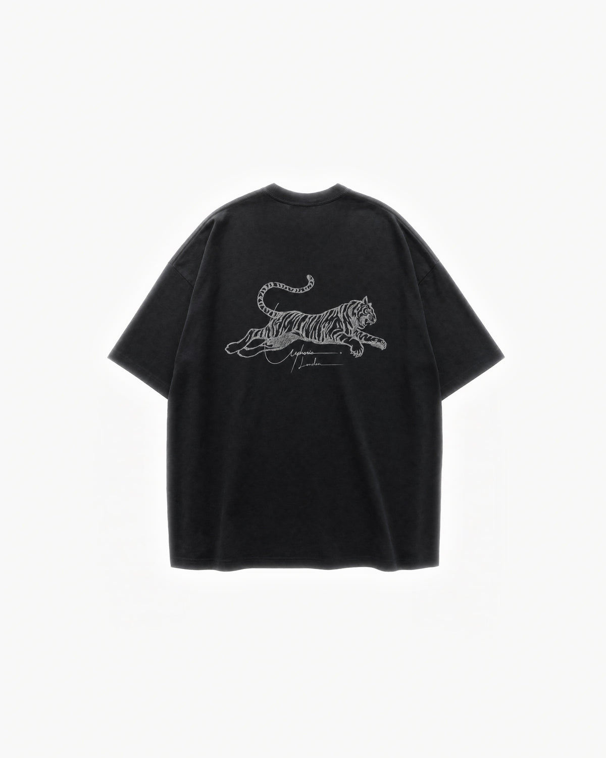 Tiger Signature Tee in Black – flat lay, back view