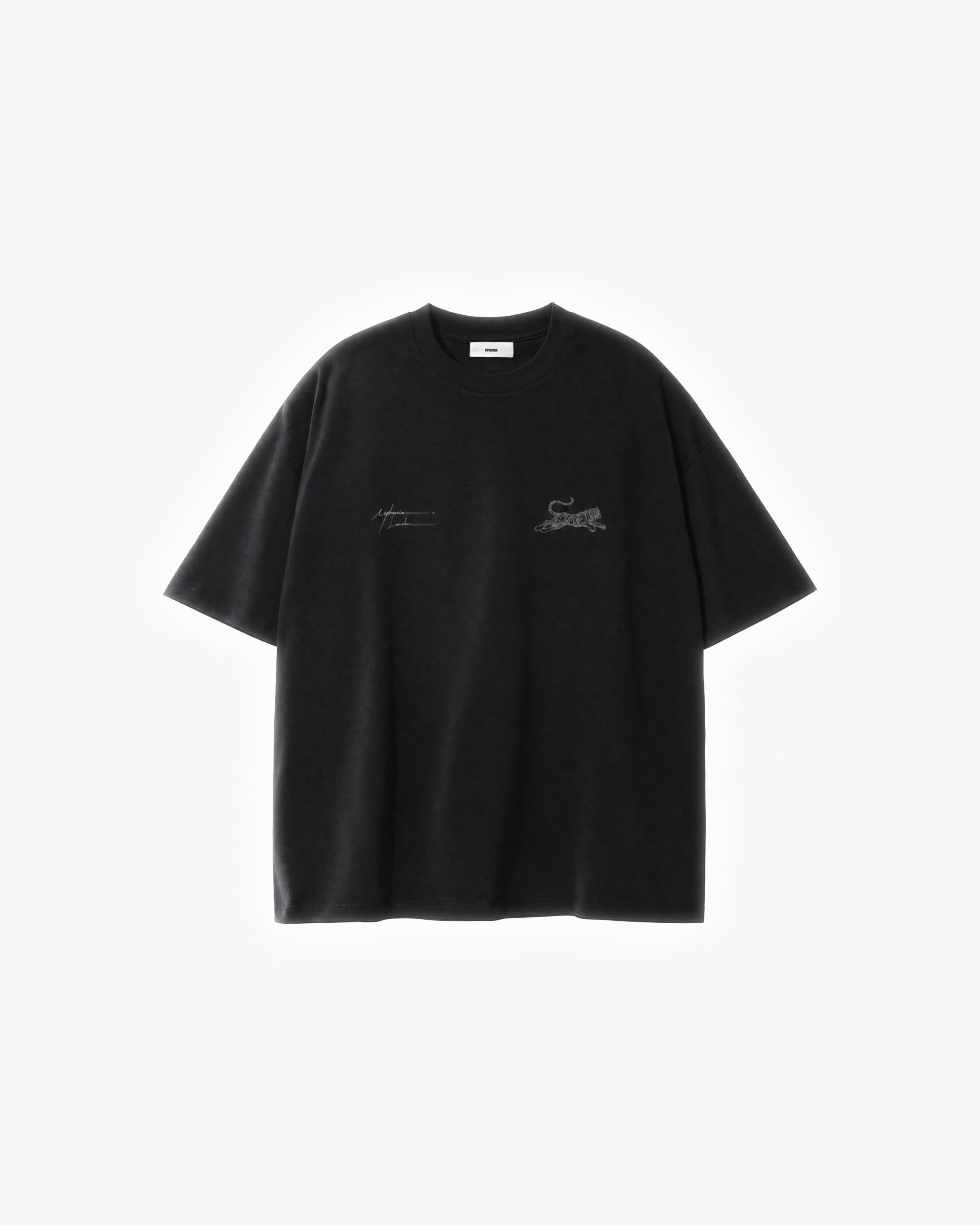 Tiger Signature Tee in Black – flat lay, front view