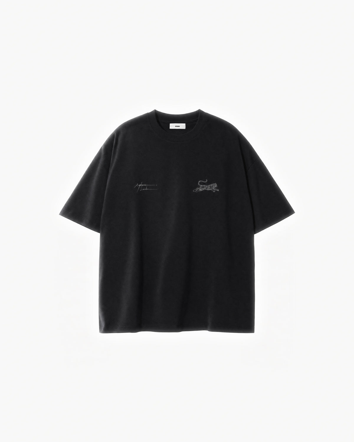 Tiger Signature Tee in Black – flat lay, front view
