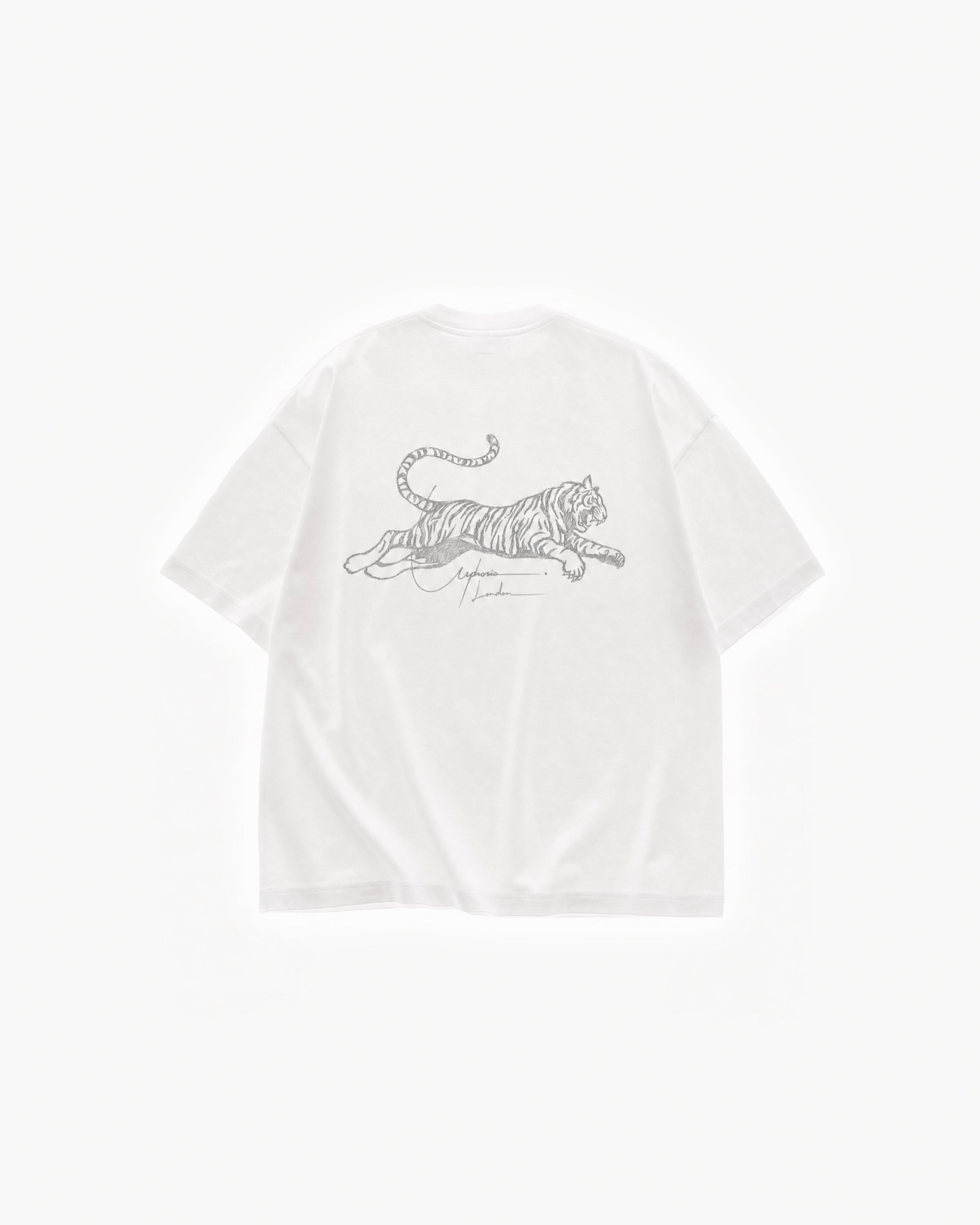 Tiger Signature Tee in White – flat lay, back view
