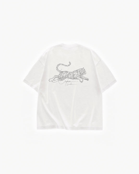 Tiger Signature Tee in White – flat lay, back view