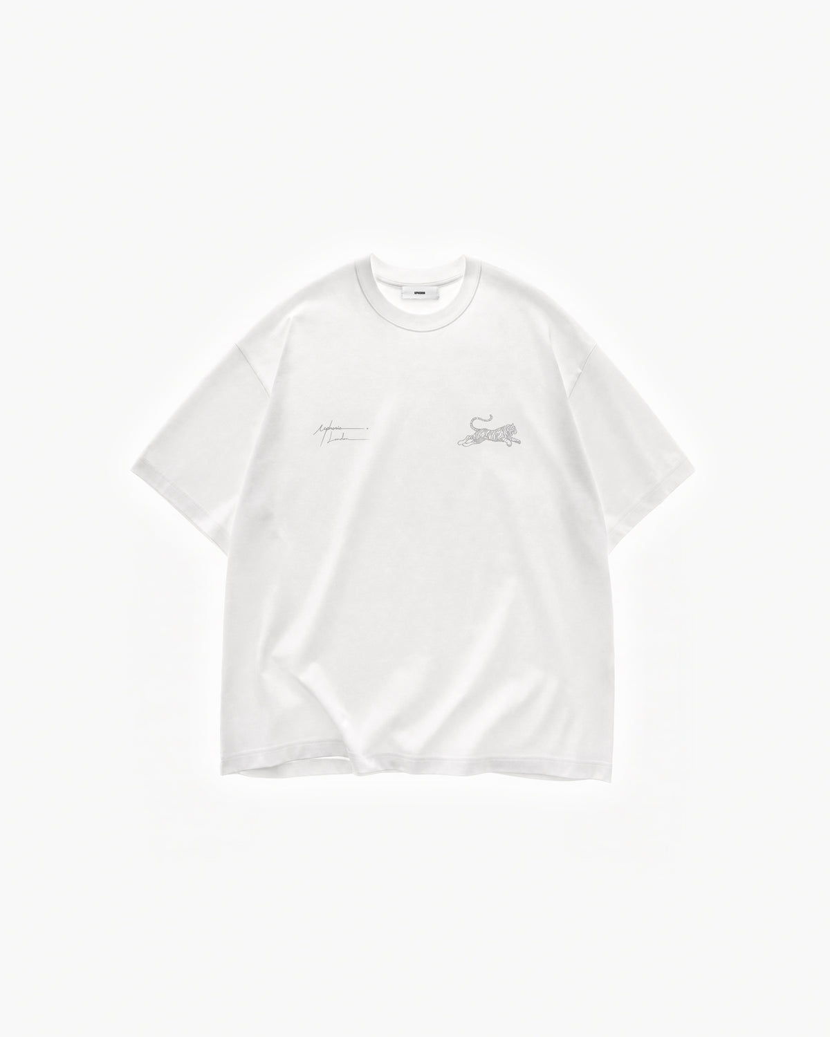 Tiger Signature Tee in White – flat lay, front view
