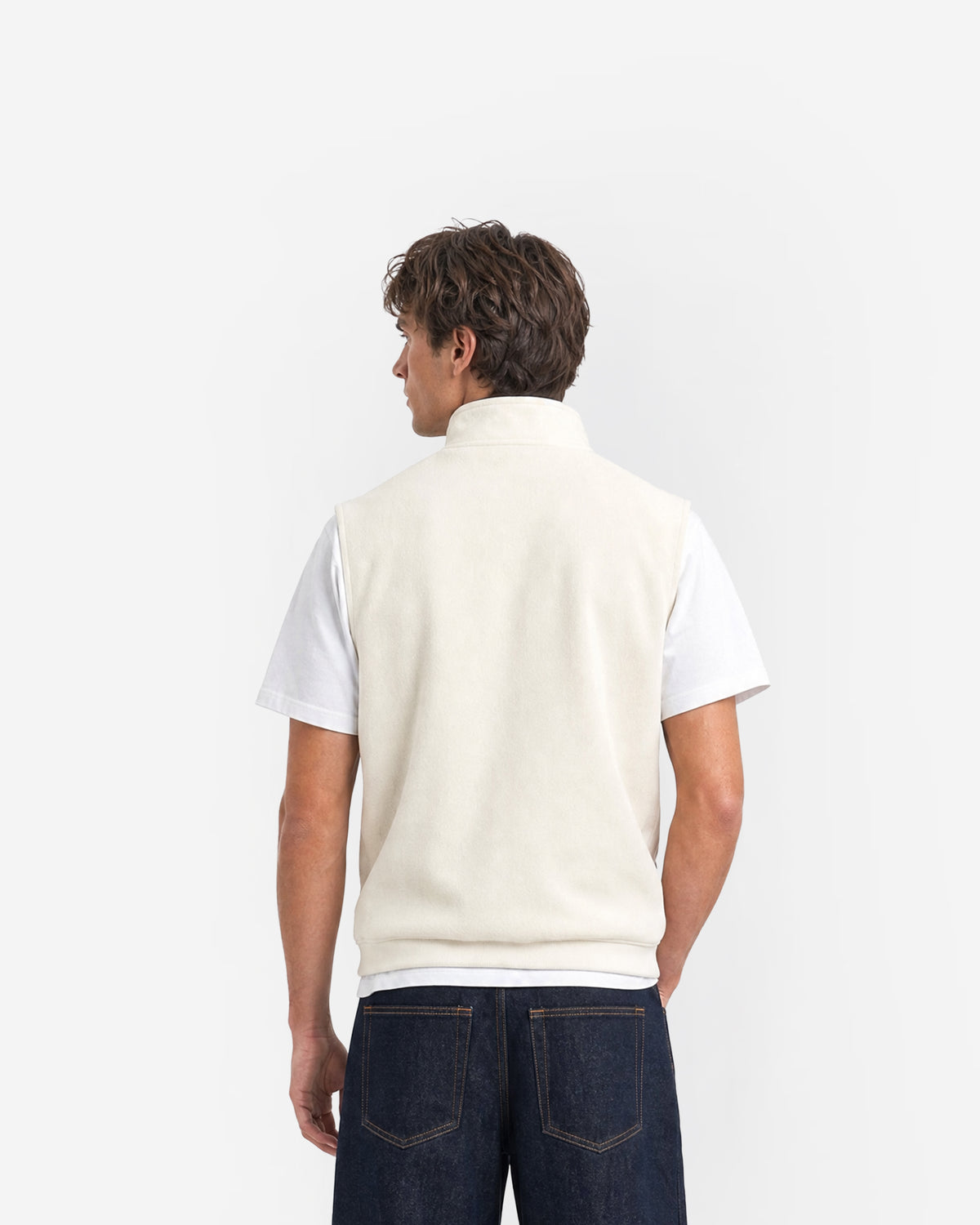 Paddock Gilet in Ecru – worn by model, back view