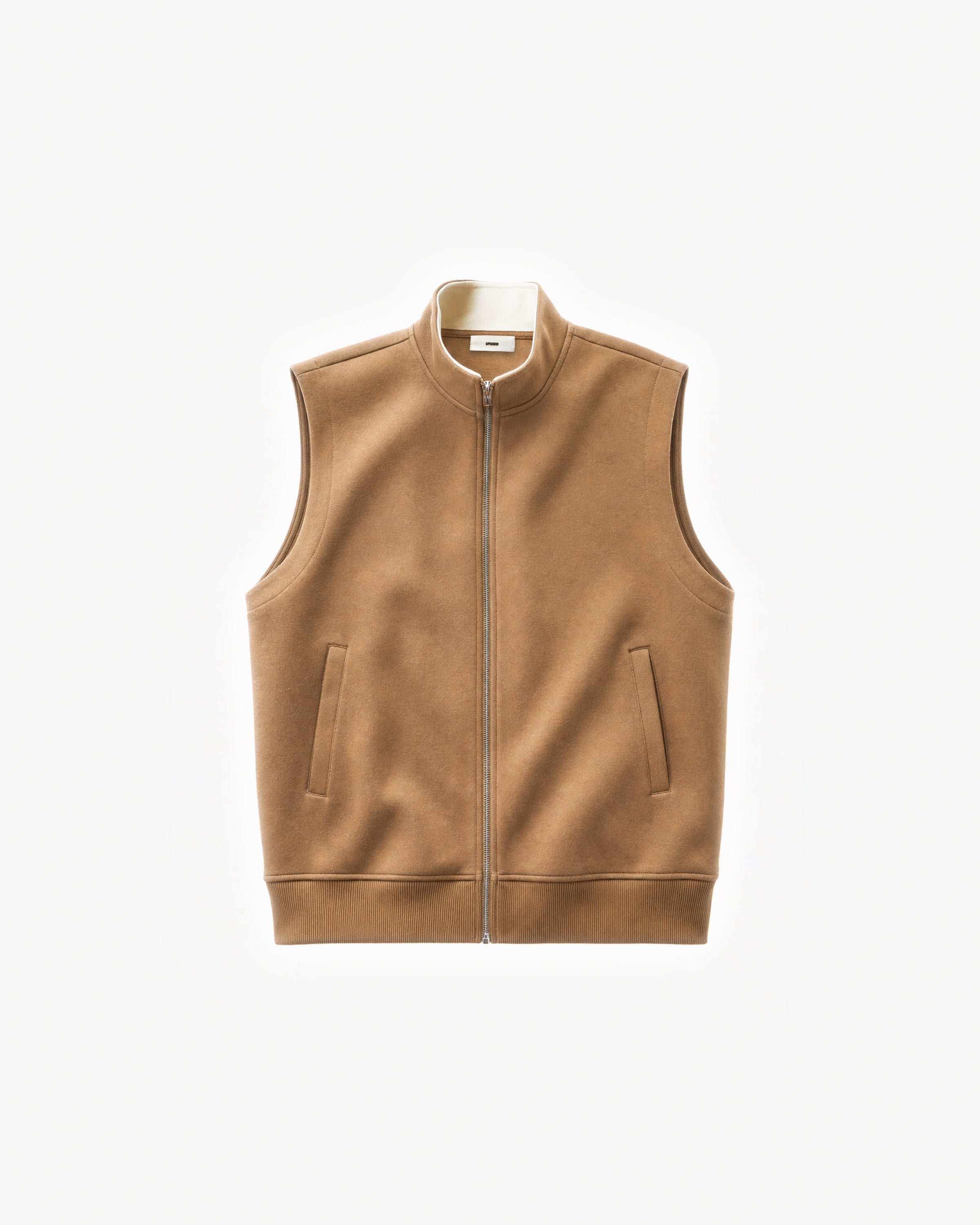 Paddock Gilet in Brown – flat lay, front view