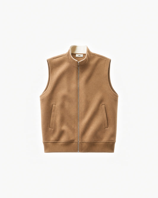 Paddock Gilet in Brown – flat lay, front view