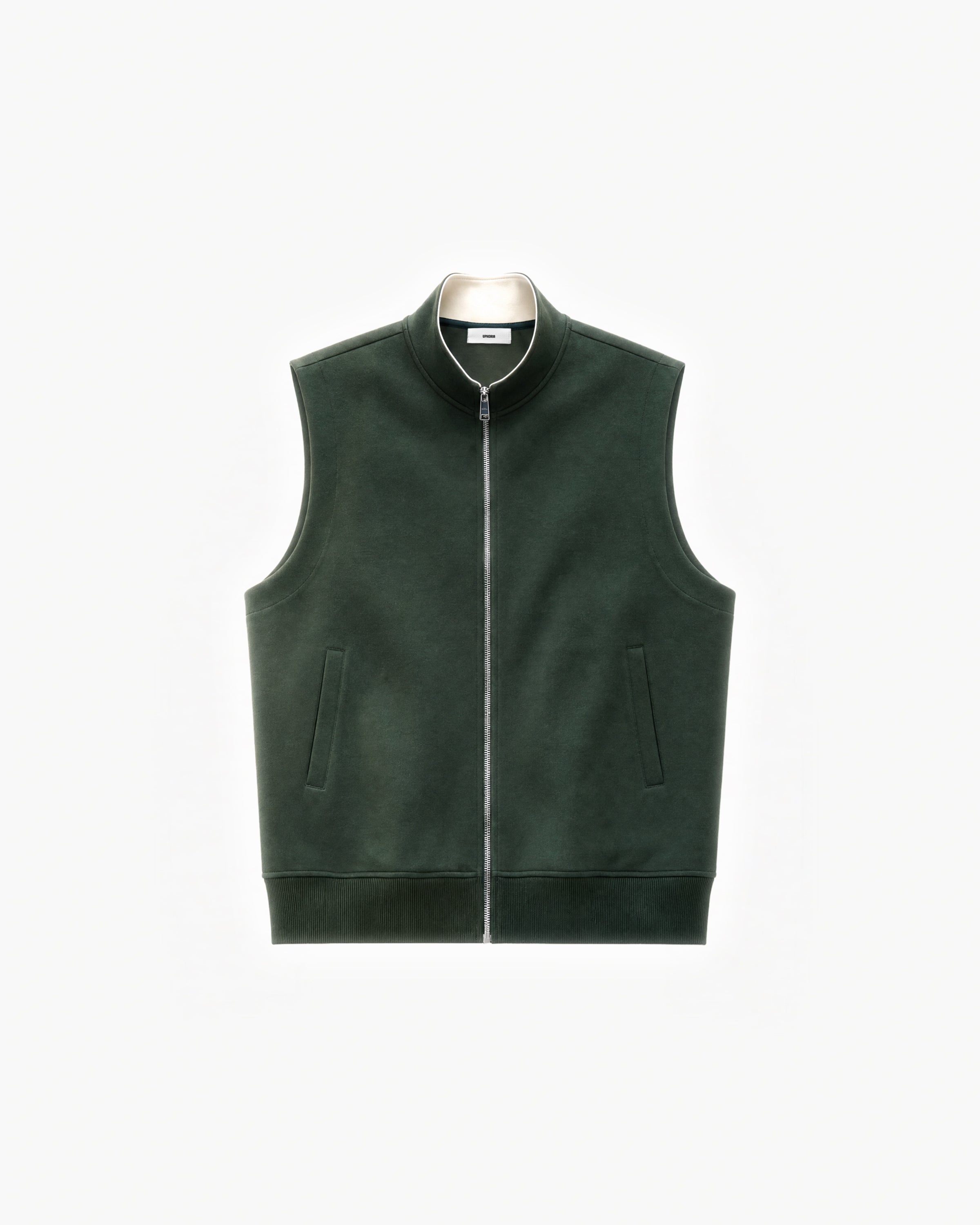 Paddock Gilet in Forest Green – flat lay, front view