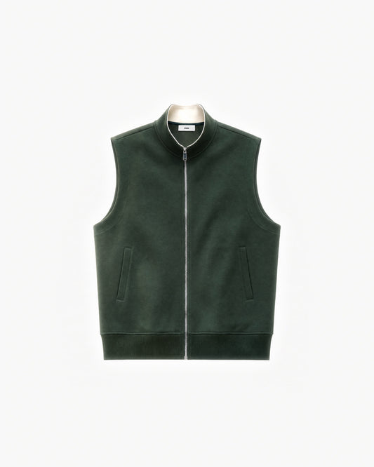 Paddock Gilet in Forest Green – flat lay, front view