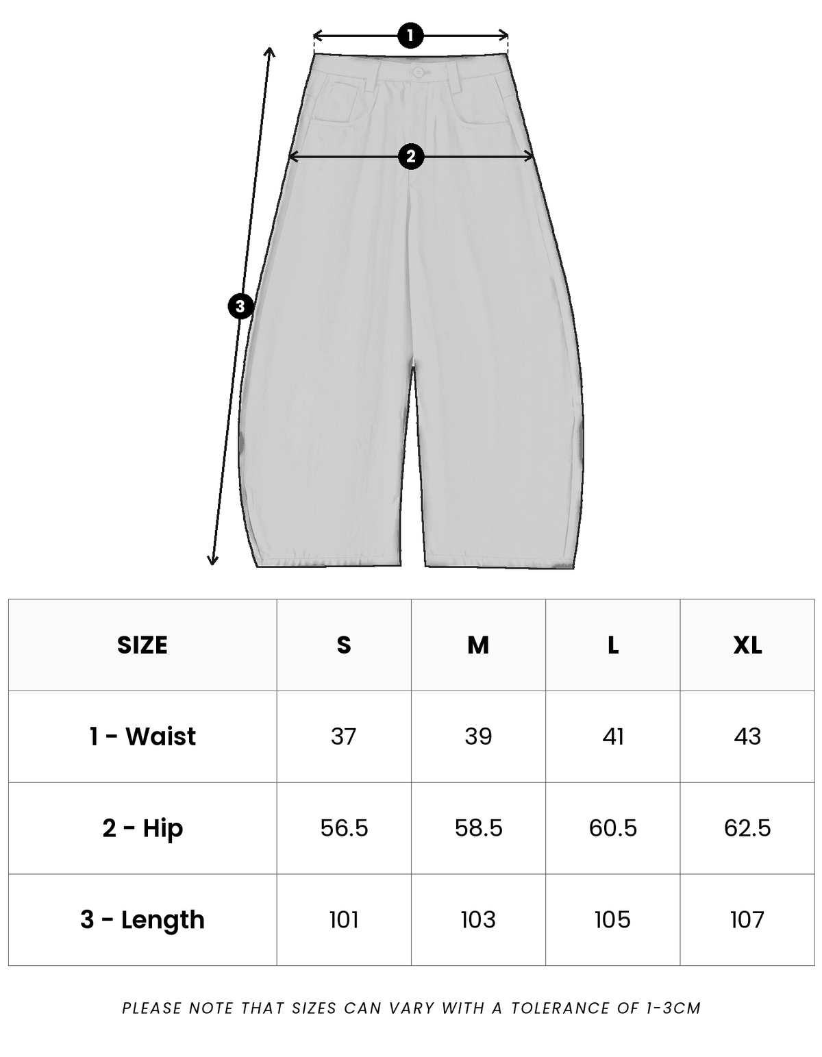Size guide in centimetres for Mayfair Barrel Pant